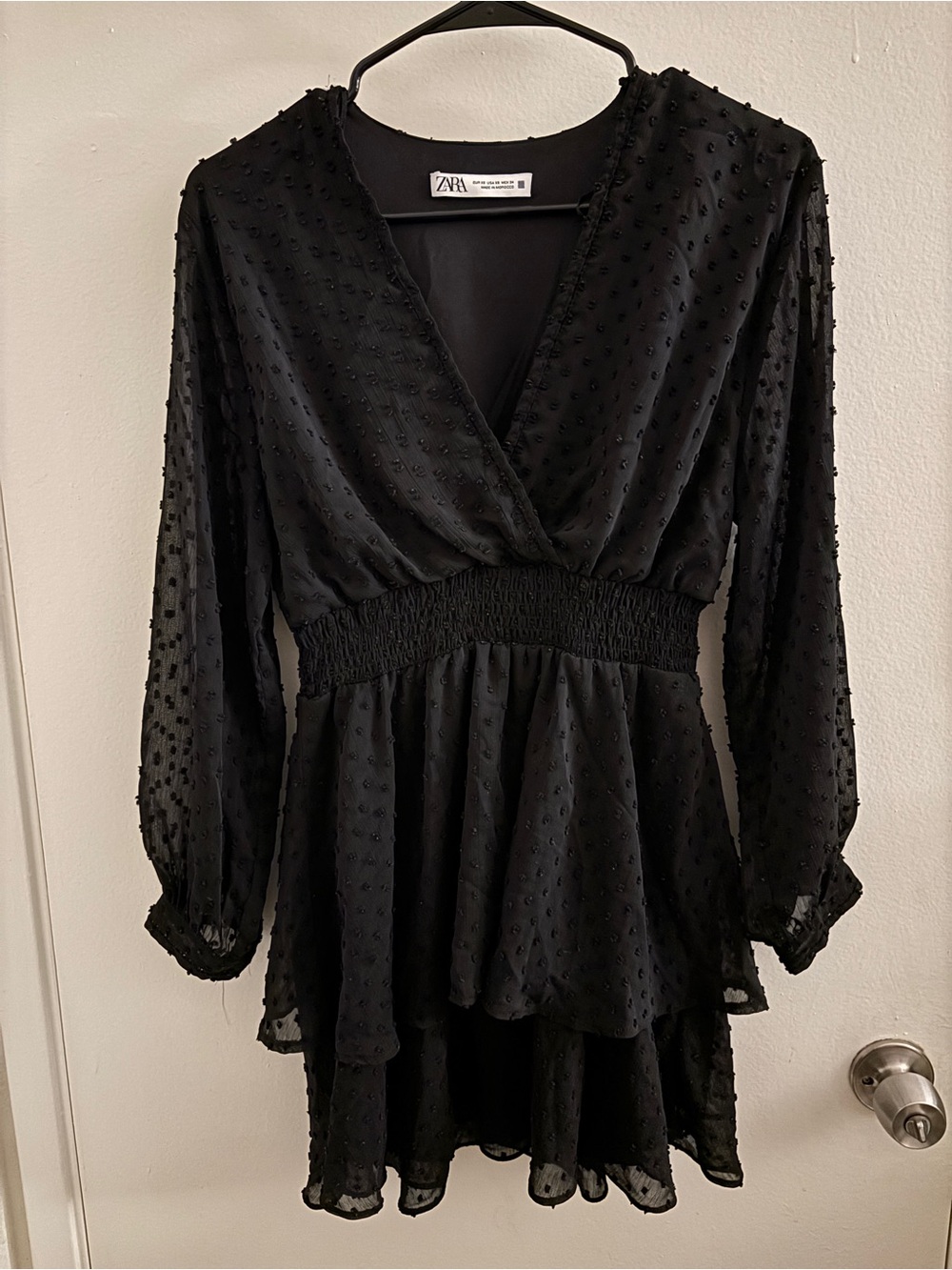 Zara Black Swiss Dot Wrap-Style Mini Dress